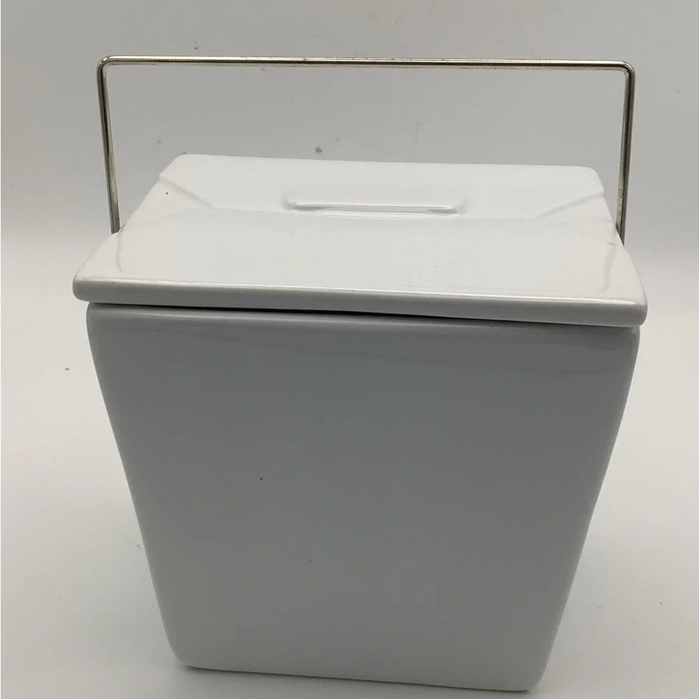 Pottery Barn Ceramic Chinese Take Out Box with Metal Handle
